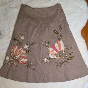 BCBGMaxAzria Taupe Floral A-Line Skirt